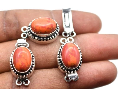 1 Pc Red Copper Turquoise Box Clasp 2 Strand Antique Silver Plated - Image 1 of 4