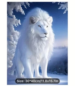 White Lion Snow Landscape 30x40cm Diamond Painting Art Round Drills 11.8x15.7in - Picture 1 of 5