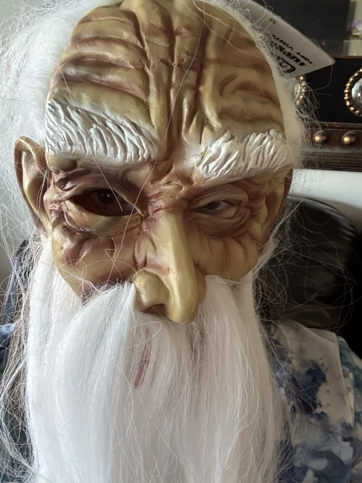 Vintage Old Man 👴 Halloween Mask With White Long Hair Beard And Pink Puffy Lips - Image 1 of 4