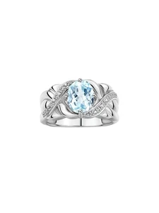 ANELLO RYLOS ORO BIANCO 14K ACQUAMARINA E DIAMANTI GEMMA CLASSICA MISURA 5-10 - Foto 1 di 6