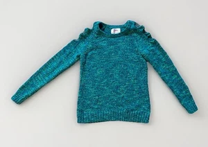 Justice Girls Teal Green Cut-Out Shoulder Long Sleeve Knit Sweater Size 12 - Picture 1 of 7