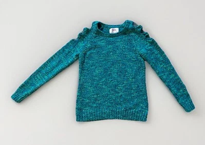 Suéter tejido de manga larga con hombros recortados verde azulado Justice Girls talla 12 Foto 1 de 4