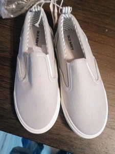 Old Navy Kinder Slipper Canvas Schuhe Gr. 11 grau weiß gestreift Futter neu mit Etikett - Bild 1 von 4