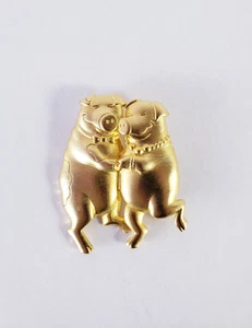 Vintage JJ Jonette Gold Tone Dancing Pigs Brooch Pin - Picture 1 of 8