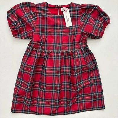 VINEYARDS VINES Girl's Plaid Taffeta Puff Sleeve Dress Size M - Image 1 of 4