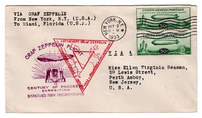 C18 Century of Progress 50c Zeppelin FDC 1933 New York to Miami - Image 1 of 3