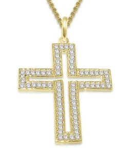 SI1 G 1.00 Ct Round Cut Diamond Cross Pendant Necklace 14K Yellow Gold 3.45 grm - Picture 1 of 7