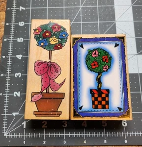 2 sellos de goma inkadinkado alma lynn topiario flores árboles peine envío B15 - Imagen 1 de 6