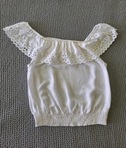 H&M White Of The Shoulder Embroidered Top Elastic Waist Blouse Girls Size 11-12y - Picture 1 of 7