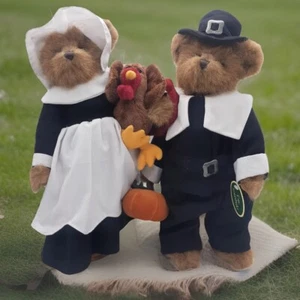 Bearington Bears MARSHAL MAYFLOWER & GABBY & GOBBLES Plush 14” With Stands - Picture 1 of 6