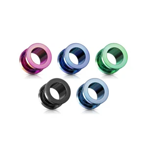 PAIR PVD Titanium Plated Screw Fit Tunnels Steel Plugs Earlets Earrings Gauges - Picture 1 of 5