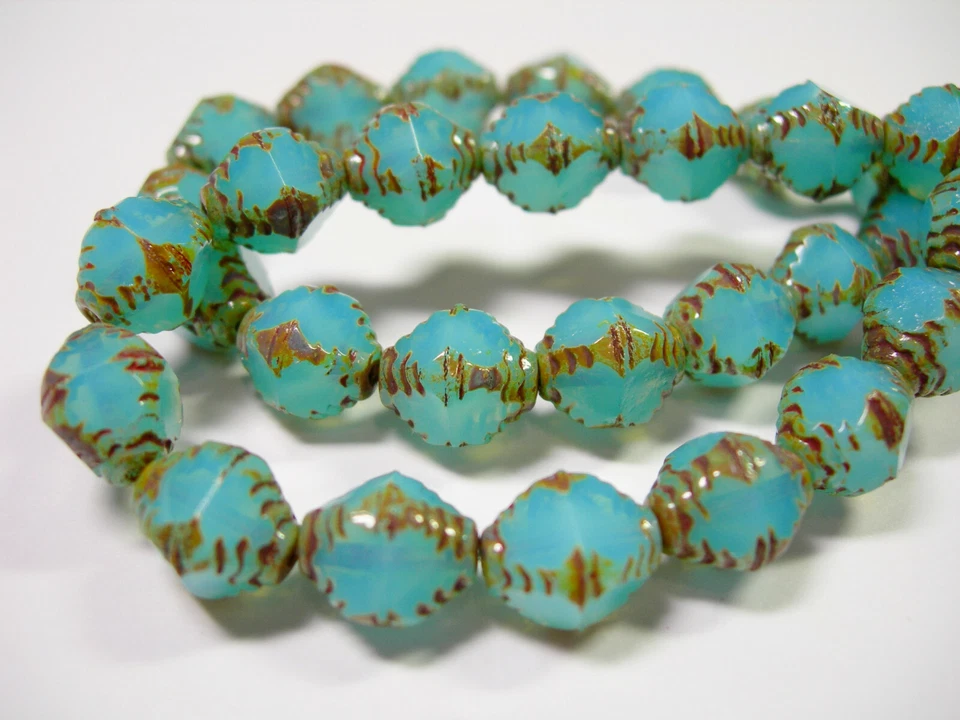 15 cuentas bicónicas Picasso de vidrio checo Aqua Opal de 10x8 mm Foto 1 de 1