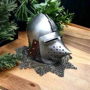 Medieval Pig Face Helmet Bascinet Klappvisor Helmet With Chainmail,Tariff Free - Picture 1 of 6