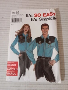 Simplicity Sewing Pattern 9539 Misses Mens Teens Western Shirt Blouse Uncut - Picture 1 of 4