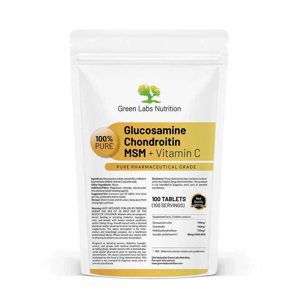 Tabletas de glucosamina condroitina MSM vitamina C - Apoyo para la salud articular, ósea y piel Foto 1 de 4