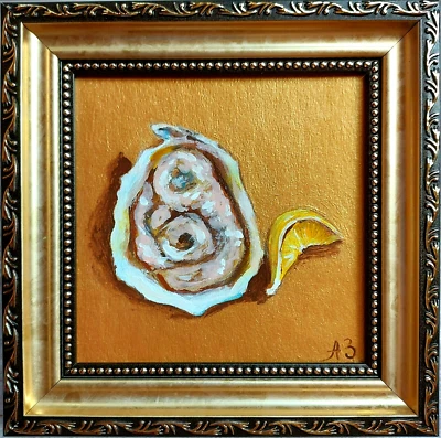 Pintura de ostras limón bodegón pintura arte culinario pintura original mariscos Foto 1 de 4