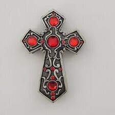 Metal Cross Shaped Trinket Box with Removeable Lid 4" Red Jewels 