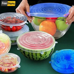 6pcs Reusable Silicone Stretch Lids Durable Food Storage Covers for Bowls - Picture 1 of 8