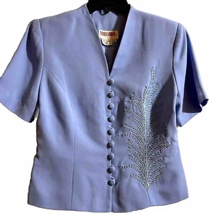 Maggy London Blouse Dress Blazer V Neck Size 10P Short Sleeves Embroidered Beads - Picture 1 of 10