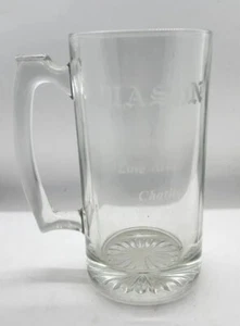 Vintage MASON Large Beer Mug Clear Glass 7" Tall 3.5" Diameter Stein Freemason - Picture 1 of 5