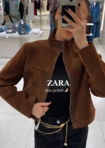 ZARA NUOVA CON ETICHETTE 2025. BRANDY GIACCA PELLE SCAMOSCIATA MARRONE BIKER. 4341/761/778 - Foto 1 di 9