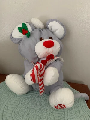 VINTAGE FISHER PRICE PUFFALUMP GRAY MOUSE W/CANDY CANE   1987    13" - Image 1 of 4