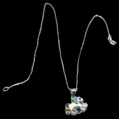 Collana bambina o ragazza unicorno portafortuna punti multicolore in argento 925 - Immagine 1 di 4