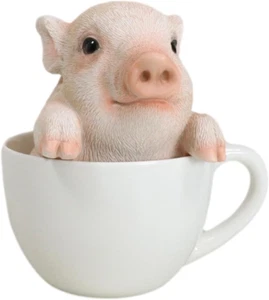 Adorable estatuilla de cerdo taza de té rosa bebé 5,25" de alto animal realista coleccionable D - Imagen 1 de 9