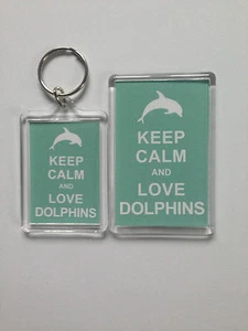 KEEP CALM AND LOVE DOLPHINS Keyring or Fridge Magnet GIFT PRSENT IDEA - Picture 1 of 5