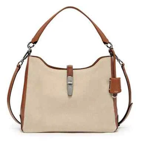 NEW Tumi Mezzanine PAU Canvas & Leather Crossbody/Purse - Natural Saddle - Picture 1 of 11
