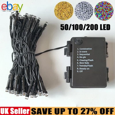 Battery 50/100/200 LED Fairy String Lights Christmas Tree Indoor & Outdoor Decor