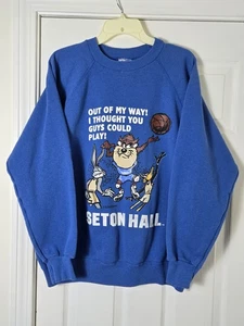 Vintage 90s Seton Hall Looney Tunes Sweatshirt Men's Size Large Blue Made In USA - Picture 1 of 6