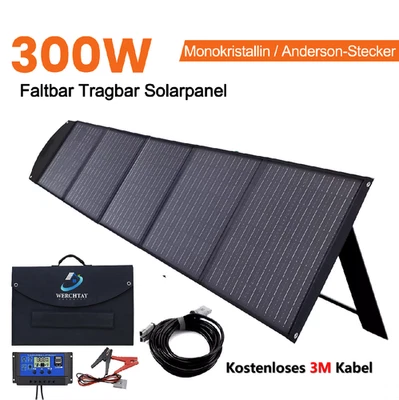 WERCHTAY Panel Solar 300W 12V Plegable Portátil Módulos Solares para Barco Camping Autocaravana Barco