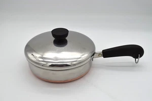 Padella padella vintage "Revere Ware" 7 1/4" pollici fondo rame con coperchio seduta piatta - Foto 1 di 13