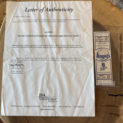 Reggie Jackson 500th Home Run Signed Ticket Autographed 500th HR JSA Auth - Image 1 of 4