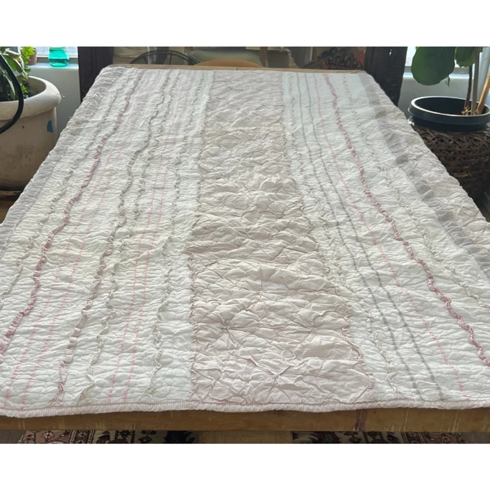 Edredón Pottery Barn Kids Reina Completo Brigitte Rosa Rayas Lunares Volantes Foto 1 de 4