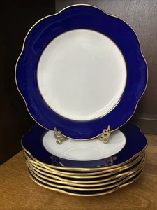 8 Spode Luncheon Plates Compliments Cobalt Blue Bone China England VTG 9 1/8” - Picture 1 of 5