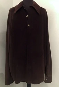 Vintage 70s JC Penney Brown Velour Triacetate Shirt Long Sleeve Mod Large Retro - Bild 1 von 10