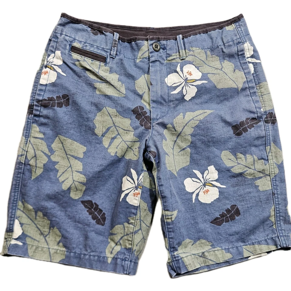 Gap Sunwashed Bermuda Shorts Mens 32 Blue Palm Leaf Print Duck Canvas Hawaiian - Image 1 of 4