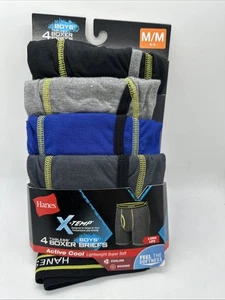 NWT Hanes Boys Boxer Briefs Underwear 4 pair pack X-Temp Black Blue Gray M 10-12 - Picture 1 of 7