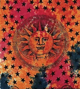 Handmade 100% Cotton Celestial Sun Moon Star Tapestry Coverlet Twin 70x104 - Picture 1 of 1