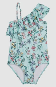 $58 Seafolly Girl's Blue Floral Ruffle One-Piece Swimsuit AUS Size 5 - Picture 1 of 1
