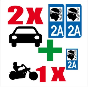 LOT 3 STICKERS 2 x AUTO+1 x MOTO STYLE PLAQUE IMMATRICULATION CORSE 2A - Bild 1 von 1