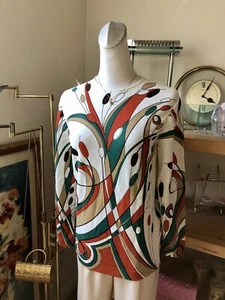 Vintage 70's Handmade Top Women's Polyester Knit Floral Long Sleeves Shirt - Picture 1 of 7