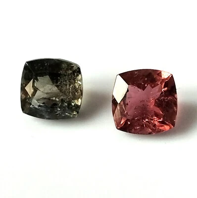 Natural Cushion Cut Tourmaline 7X7 mm Pink,Green Color Faceted Gemstone 2 Piece - Image 1 of 4