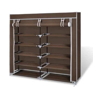vidaXL Fabric Shoe Cabinet with Cover 115 x 28 x 110 cm Brown UK - Picture 1 of 7