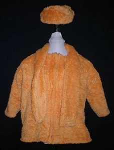 Girls Tangerine Long Pile Fuzzy Coat/Attached Scarf&Matching Hat C:46 W:44 L:27 - Imagen 1 de 11