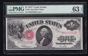 US 1917 $1 Washington Legal Tender Note Speelman/White FR 39 PMG 63 EPQ (023) - Picture 1 of 2
