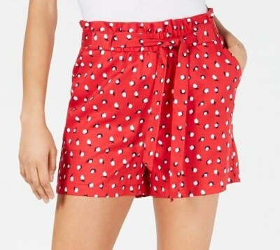Maison Jules Womens M Red Baby Peach Pockets Paperback Waist Self Tie Shorts NWT - Image 1 of 4