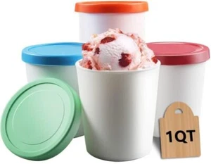 Modern and Sleek Ice Cream Containers 4 Pcs - Reusable Leak Resistant Freezer... - Picture 1 of 7